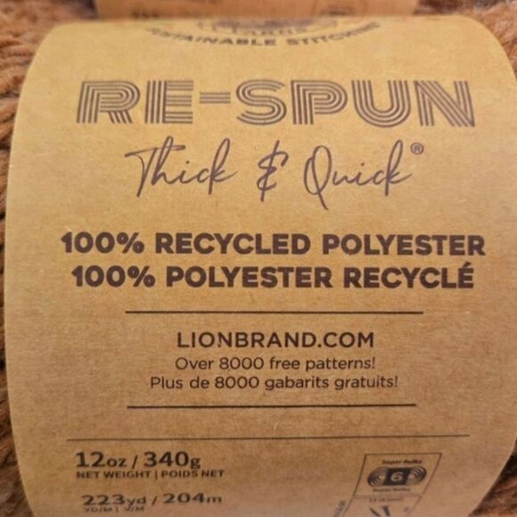 LION BRAND YARNS RE-SPUN QUICK N THICK RECYCLED YARN CIDER 2 SKEINS 12 OZ - Picture 2 of 11